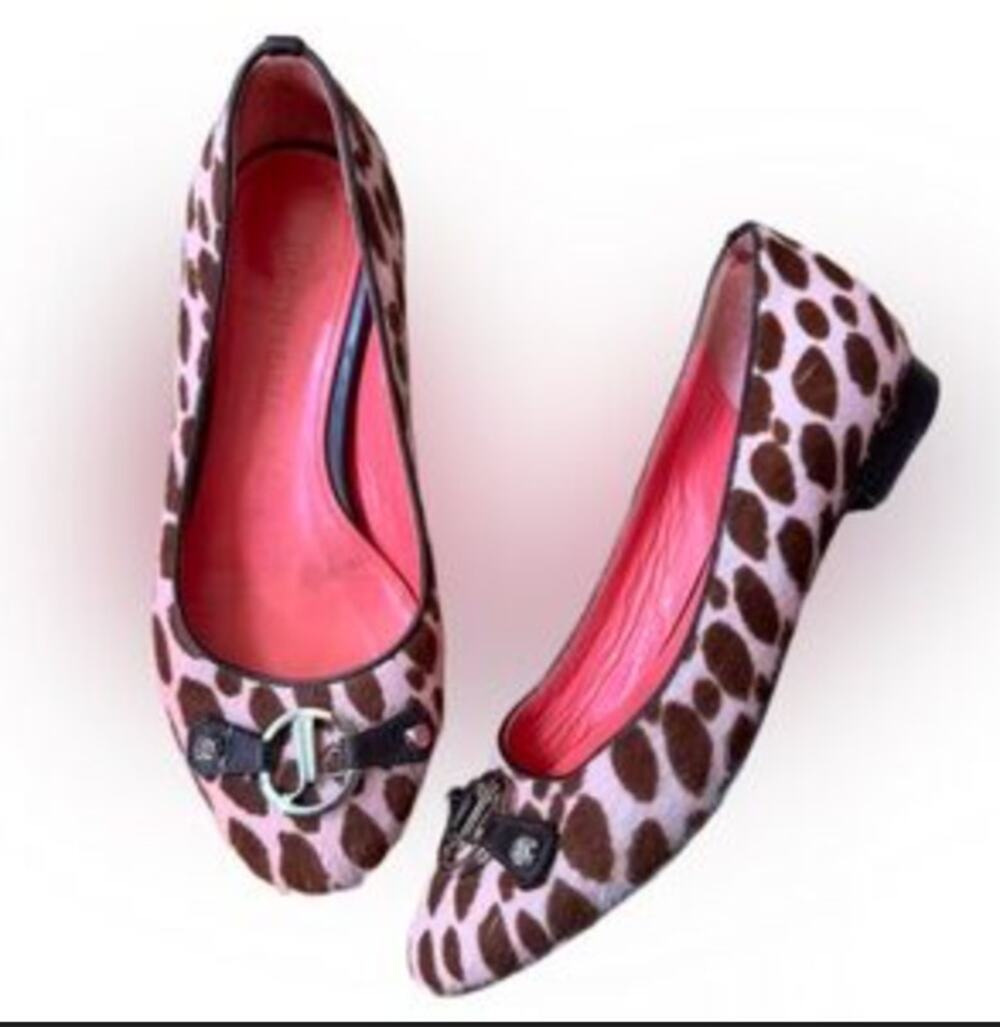Vintage Judith Leiber Rose Spotted Calf Fur Ballet Flats size 7